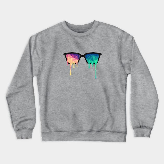 Psychedelic Nerd Glasses with Melting LSD/Trippy Triangles Crewneck Sweatshirt by badbugs